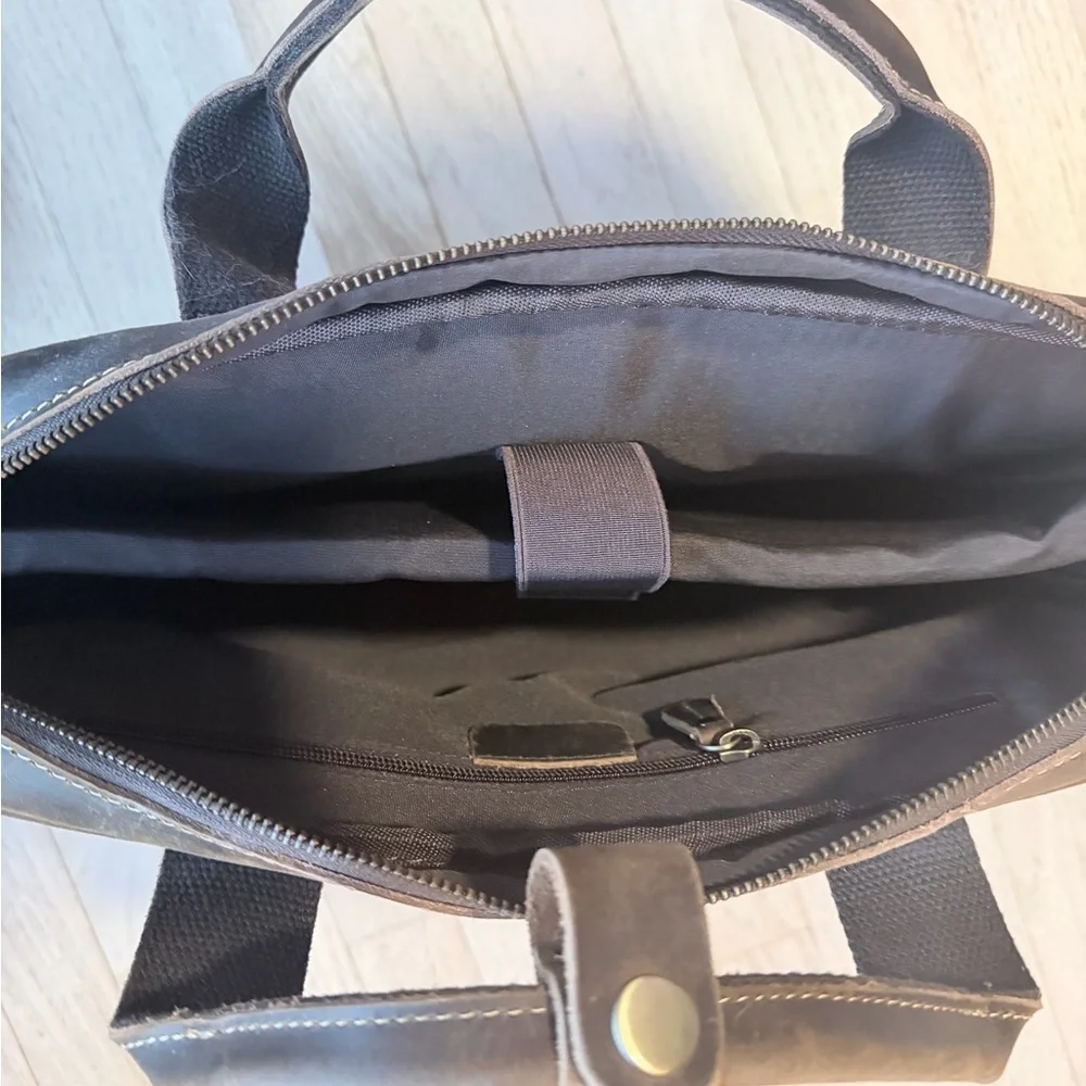 Classic Men's Leather Briefcase Bag - Dark Brown